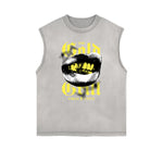 Distressed Sleeveless Red Lips Pattern Tee