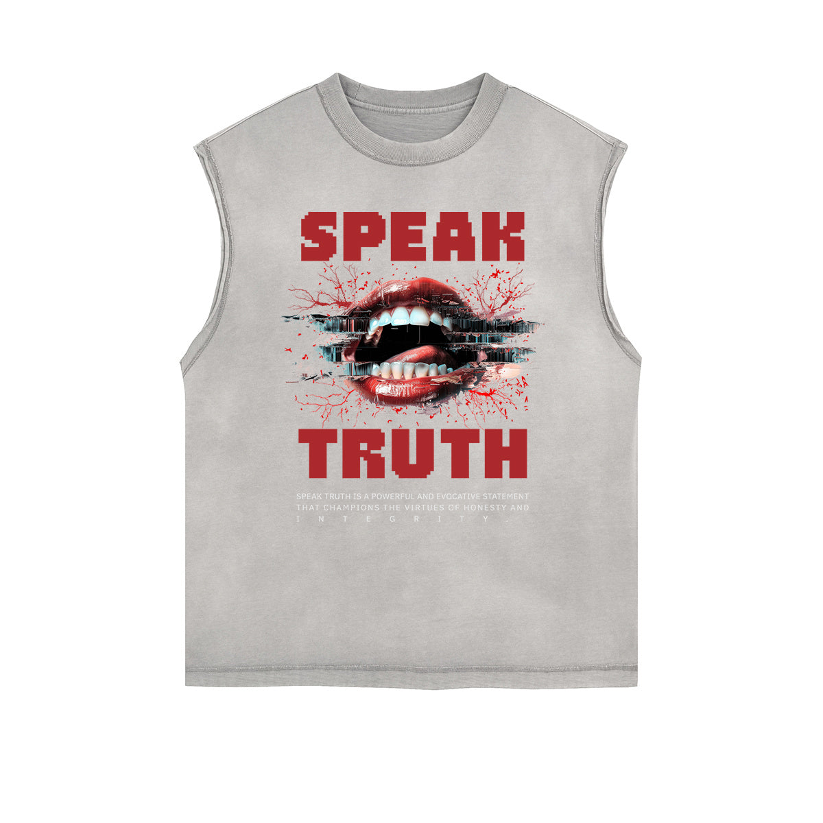 Distressed Sleeveless Red Lips Pattern Tee