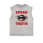 Distressed Sleeveless Red Lips Pattern Tee