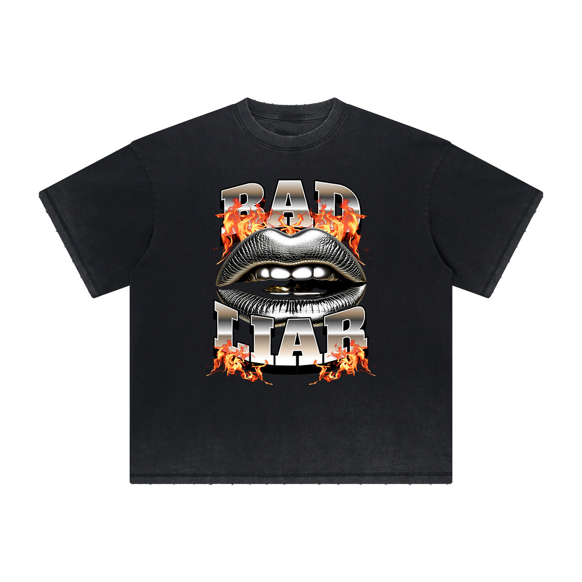 Vintage Frayed Red Lips Pattern Tee