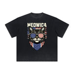 Thick Faded Cat Graphic T Shirt