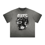Vintage Frayed Cat Pattern Tee