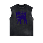Distressed Sleeveless Cat Pattern Tee