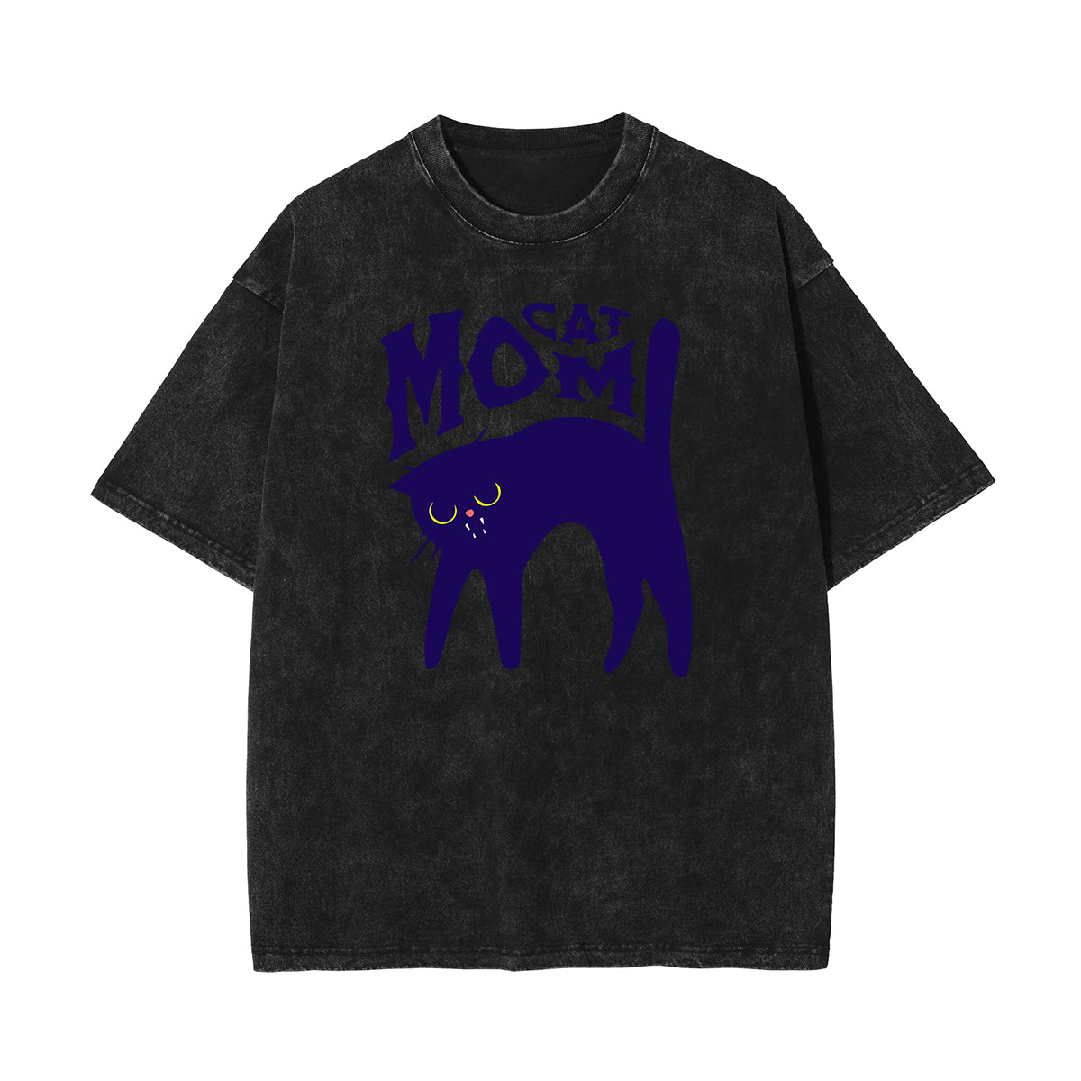 Stone Wash Cat Pattern T Shirt