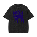Stone Wash Cat Pattern T Shirt