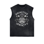 Distressed Sleeveless Cat Pattern Tee