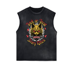 Distressed Sleeveless Cat Pattern Tee