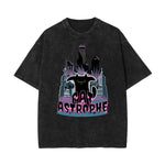 Stone Wash Cat Pattern T Shirt