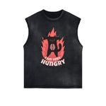Distressed Sleeveless Cat Pattern Tee