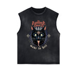 Distressed Sleeveless Cat Pattern Tee