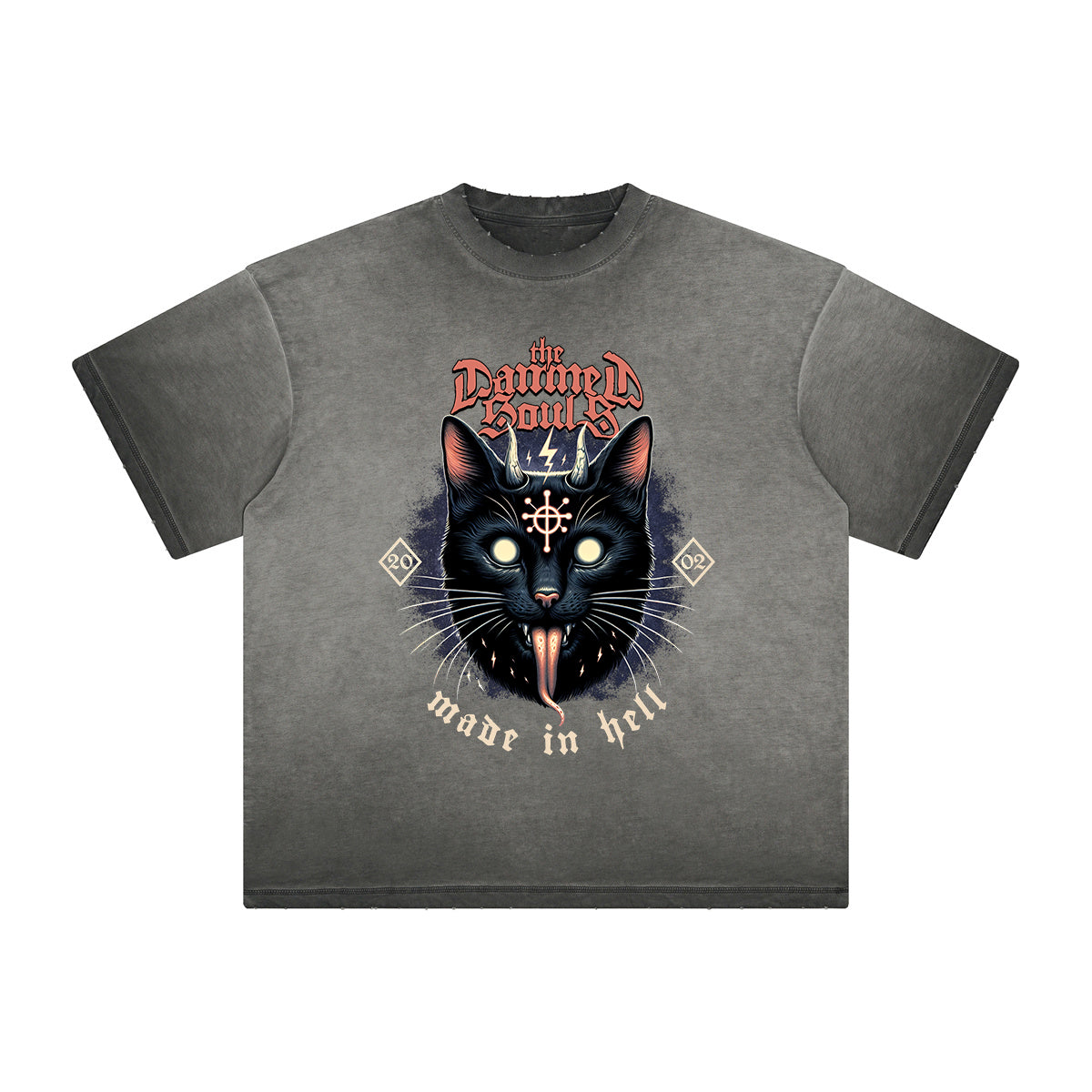 Vintage Frayed Cat Pattern Tee