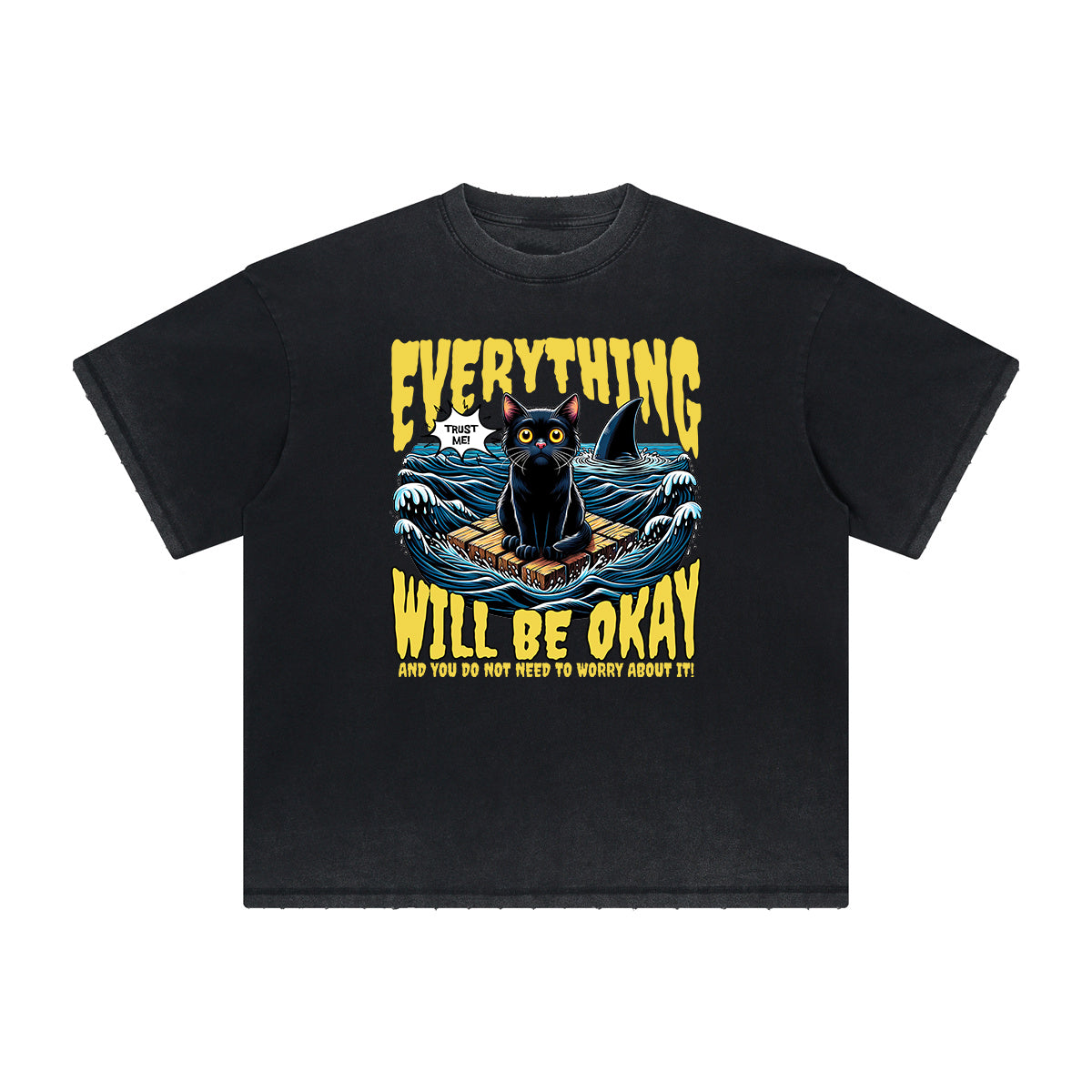 Thick Faded Cat Graphic T Shirt