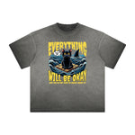 Vintage Frayed Cat Pattern Tee