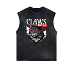 Distressed Sleeveless Cat Pattern Tee