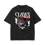 Stone Wash Cat Pattern T Shirt