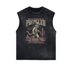 Distressed Sleeveless Cat Pattern Tee