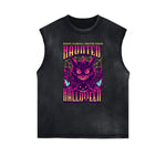 Distressed Sleeveless Cat Pattern Tee