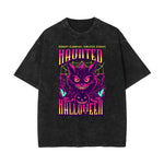 Stone Wash Cat Pattern T Shirt