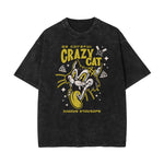 Stone Wash Cat Pattern T Shirt