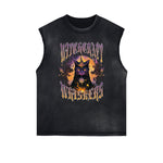 Distressed Sleeveless Cat Pattern Tee