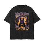 Stone Wash Cat Pattern T Shirt