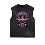 Distressed Sleeveless Cat Pattern Tee