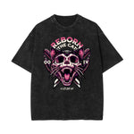 Stone Wash Cat Pattern T Shirt