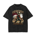 Stone Wash Cat Pattern T Shirt