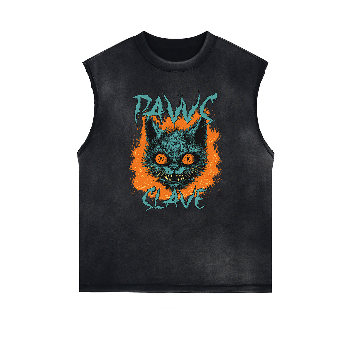 Distressed Sleeveless Cat Pattern Tee