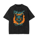 Stone Wash Cat Pattern T Shirt