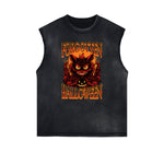 Distressed Sleeveless Cat Pattern Tee
