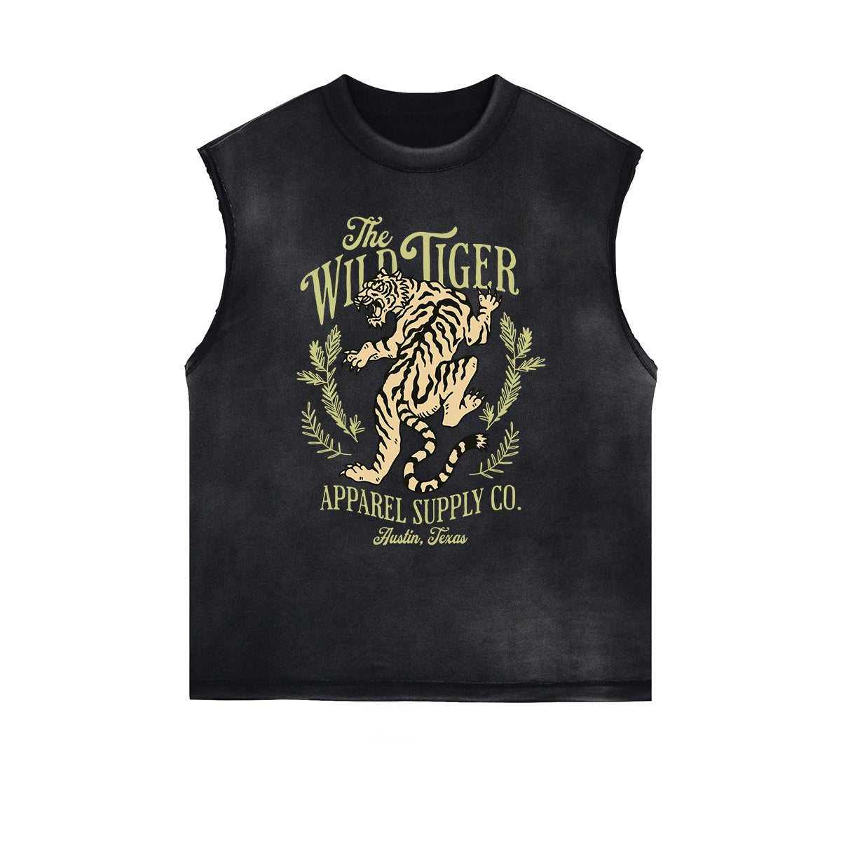 Distressed Sleeveless Tiger Pattern Tee