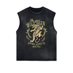Distressed Sleeveless Tiger Pattern Tee