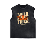 Distressed Sleeveless Tiger Pattern Tee