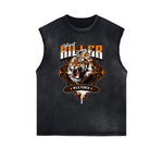 Distressed Sleeveless Tiger Pattern Tee