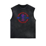 Distressed Sleeveless Tiger Pattern Tee