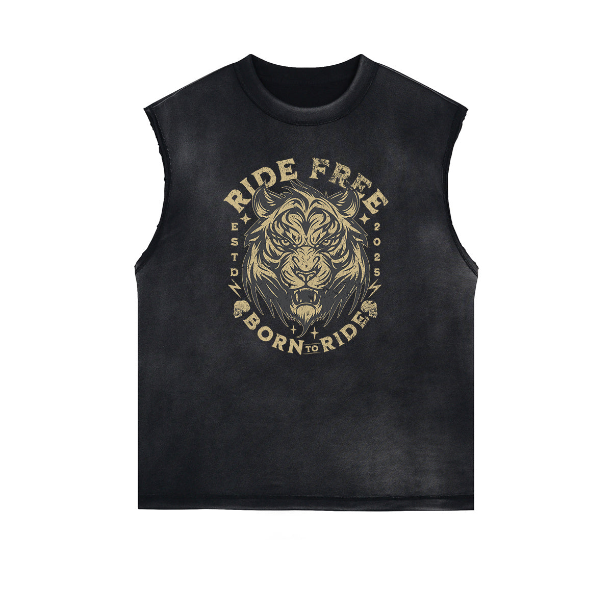Distressed Sleeveless Tiger Pattern Tee