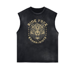 Distressed Sleeveless Tiger Pattern Tee