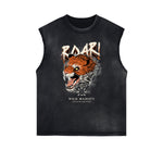 Distressed Sleeveless Tiger Pattern Tee