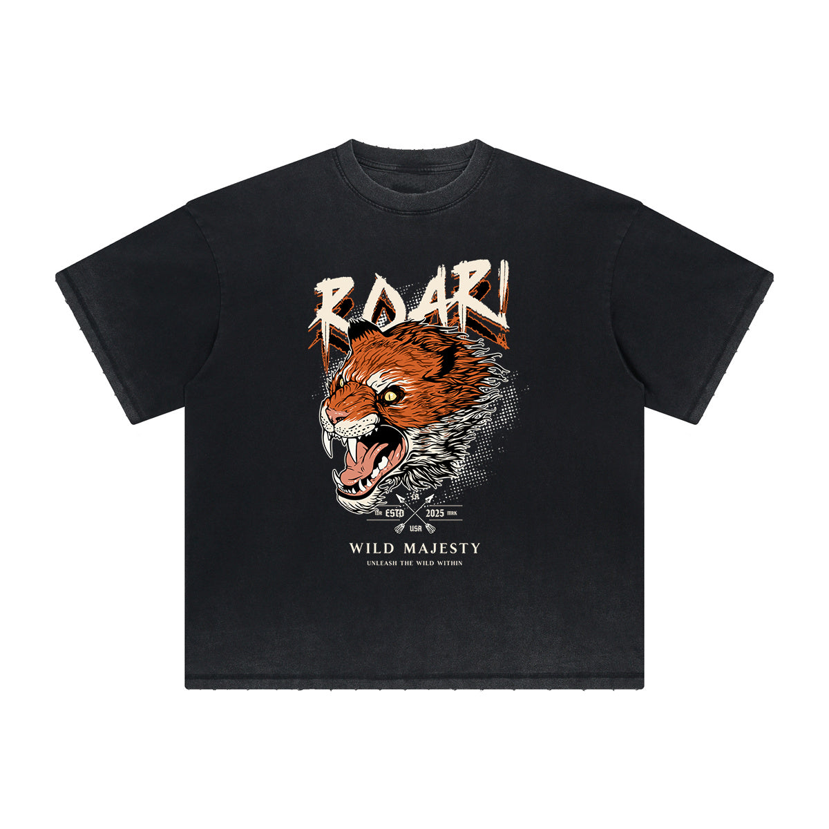Thick Faded Tiger Graphic T Shirt