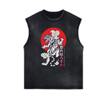 Distressed Sleeveless Tiger Pattern Tee