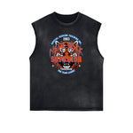 Distressed Sleeveless Tiger Pattern Tee