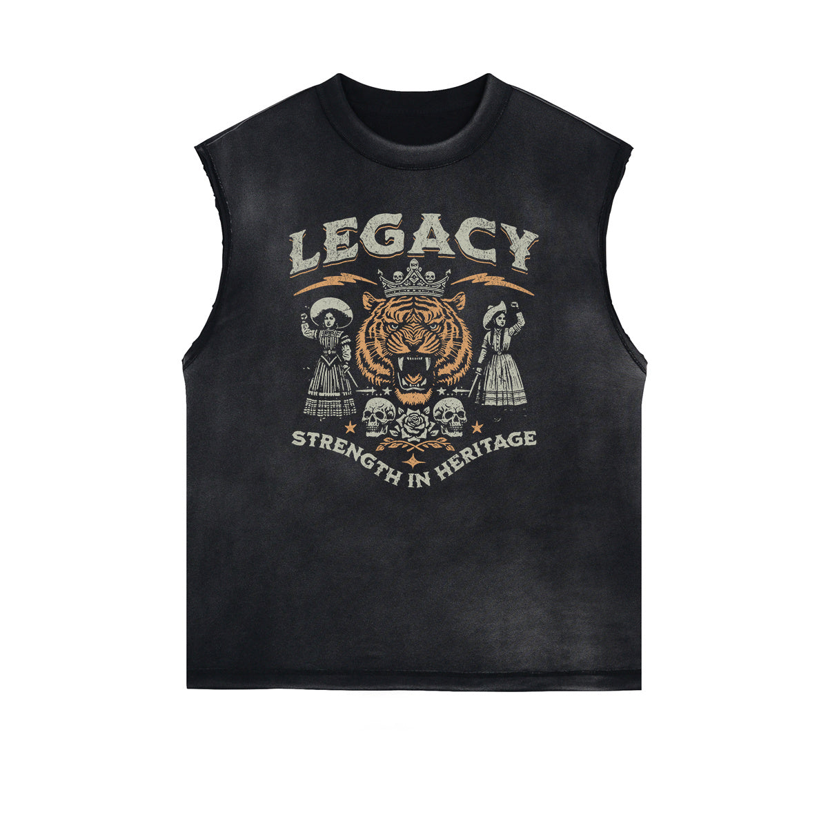 Distressed Sleeveless Tiger Pattern Tee
