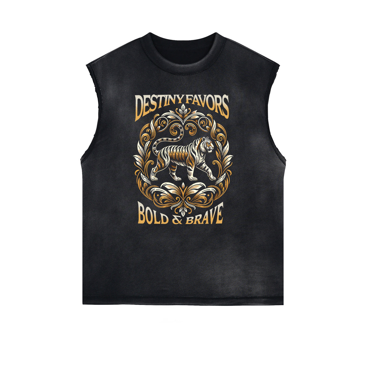 Distressed Sleeveless Tiger Pattern Tee