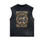 Distressed Sleeveless Tiger Pattern Tee