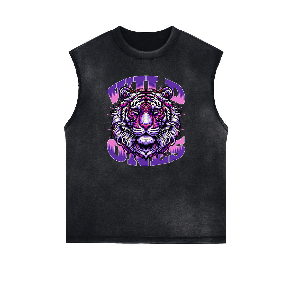 Distressed Sleeveless Tiger Pattern Tee