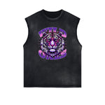 Distressed Sleeveless Tiger Pattern Tee