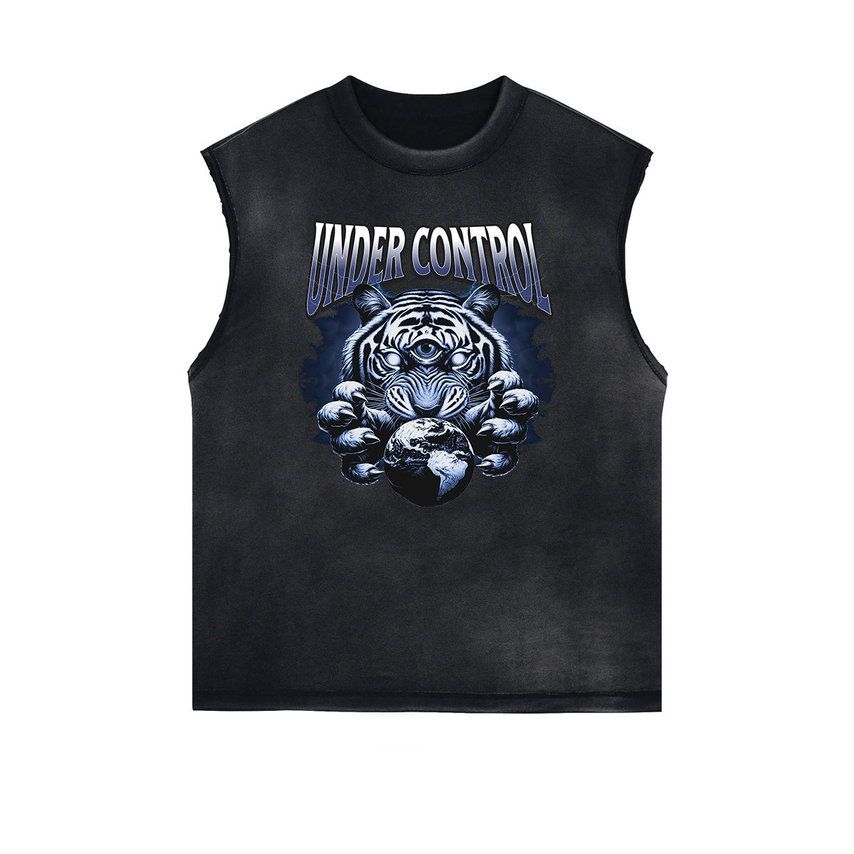 Distressed Sleeveless Tiger Pattern Tee