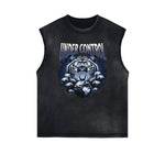 Distressed Sleeveless Tiger Pattern Tee