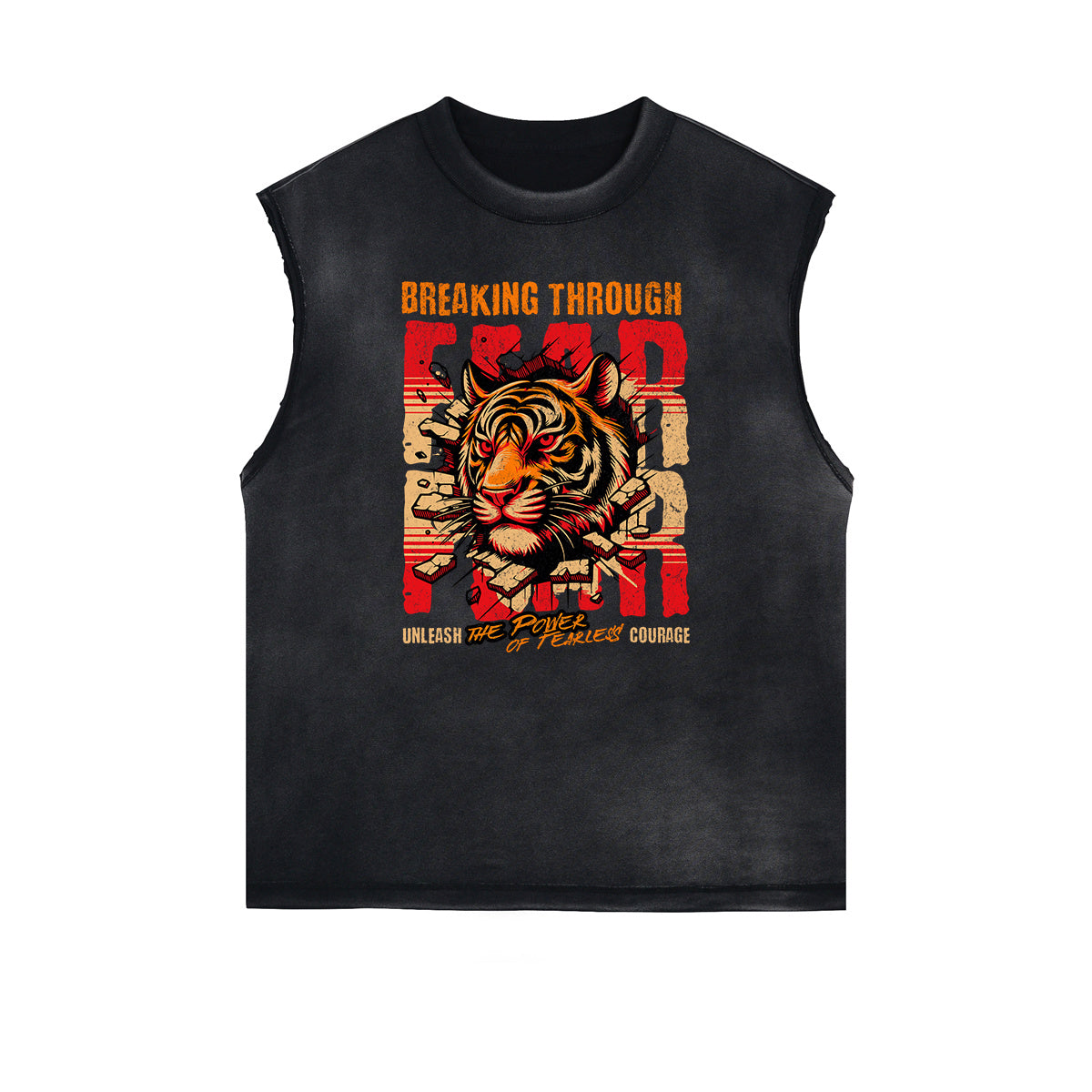 Distressed Sleeveless Tiger Pattern Tee